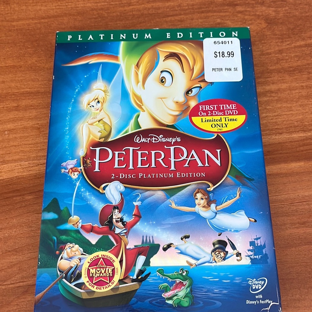 HOST PICK! Disney Peter Pan DVD, platinum edition, never opened